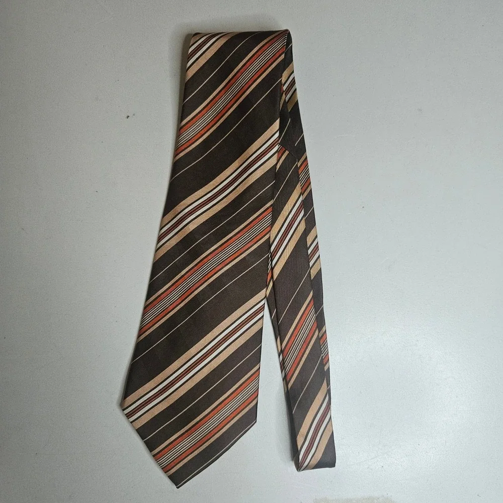 Vintage Christian Dior Monsieur Silk Tie Brown Orange Striped Made in France